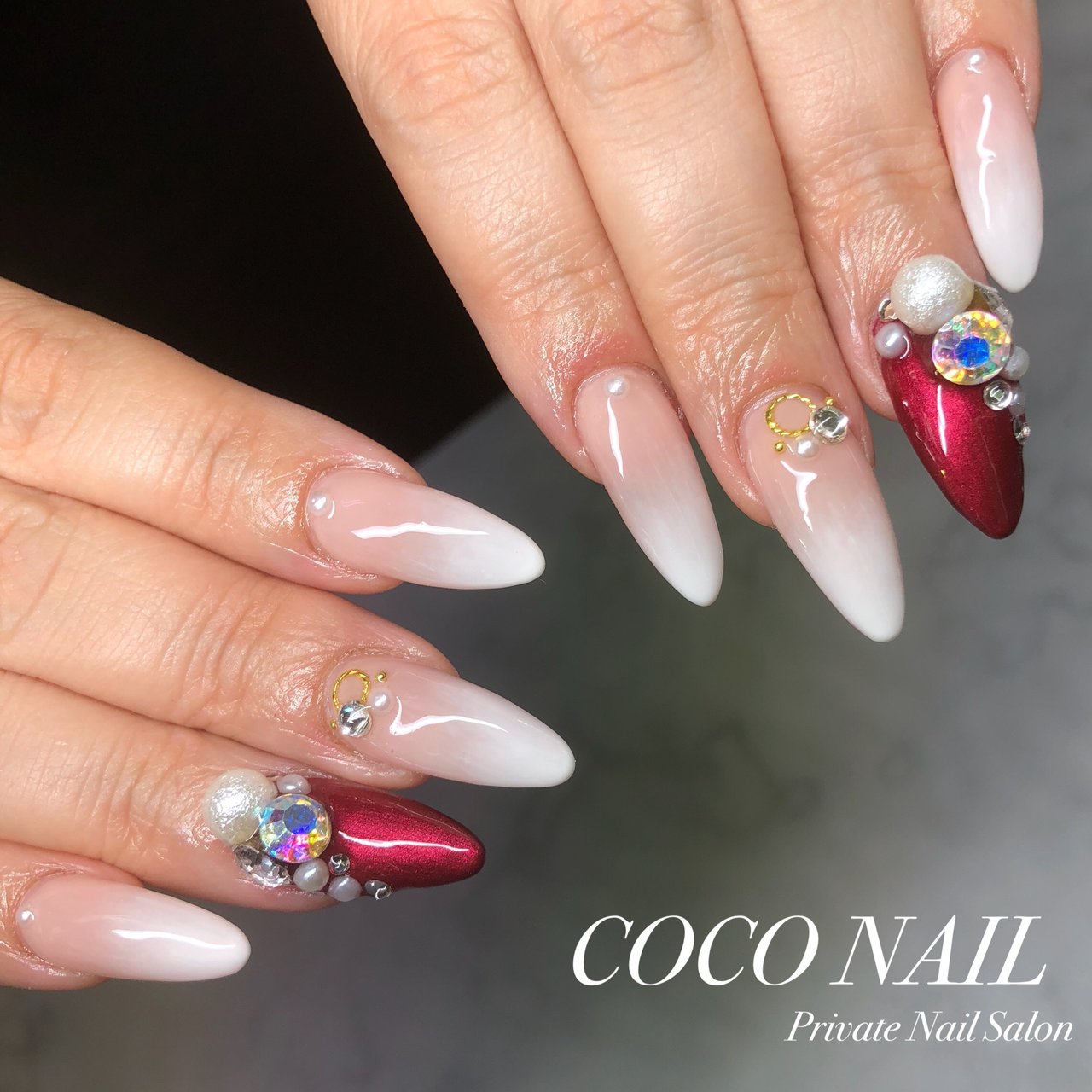 ハンド ロング ホワイト ベージュ ボルドー Coco Nailのネイルデザイン No ネイルブック