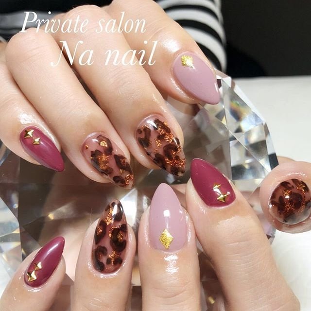 秋 ハンド シースルー レオパード ミディアム Na Nailのネイルデザイン No ネイルブック