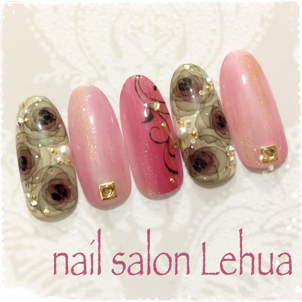 秋 冬 フラワー ピンク グレー Lehua レフア 大木萌子のネイルデザイン No ネイルブック