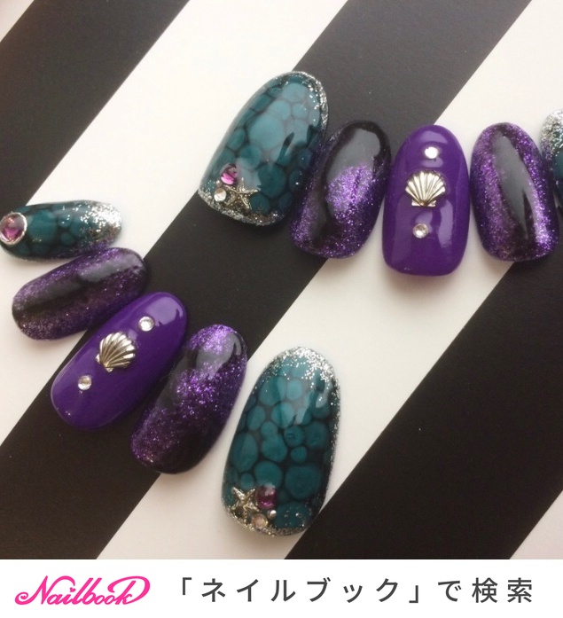 ハロウィン ハンド パープル ブラック ジェル Nailsalon Athenaのネイルデザイン No ネイルブック