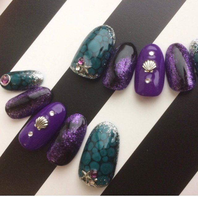 ハロウィン ハンド パープル ブラック ジェル Nailsalon Athenaのネイルデザイン No 3565491 ネイルブック