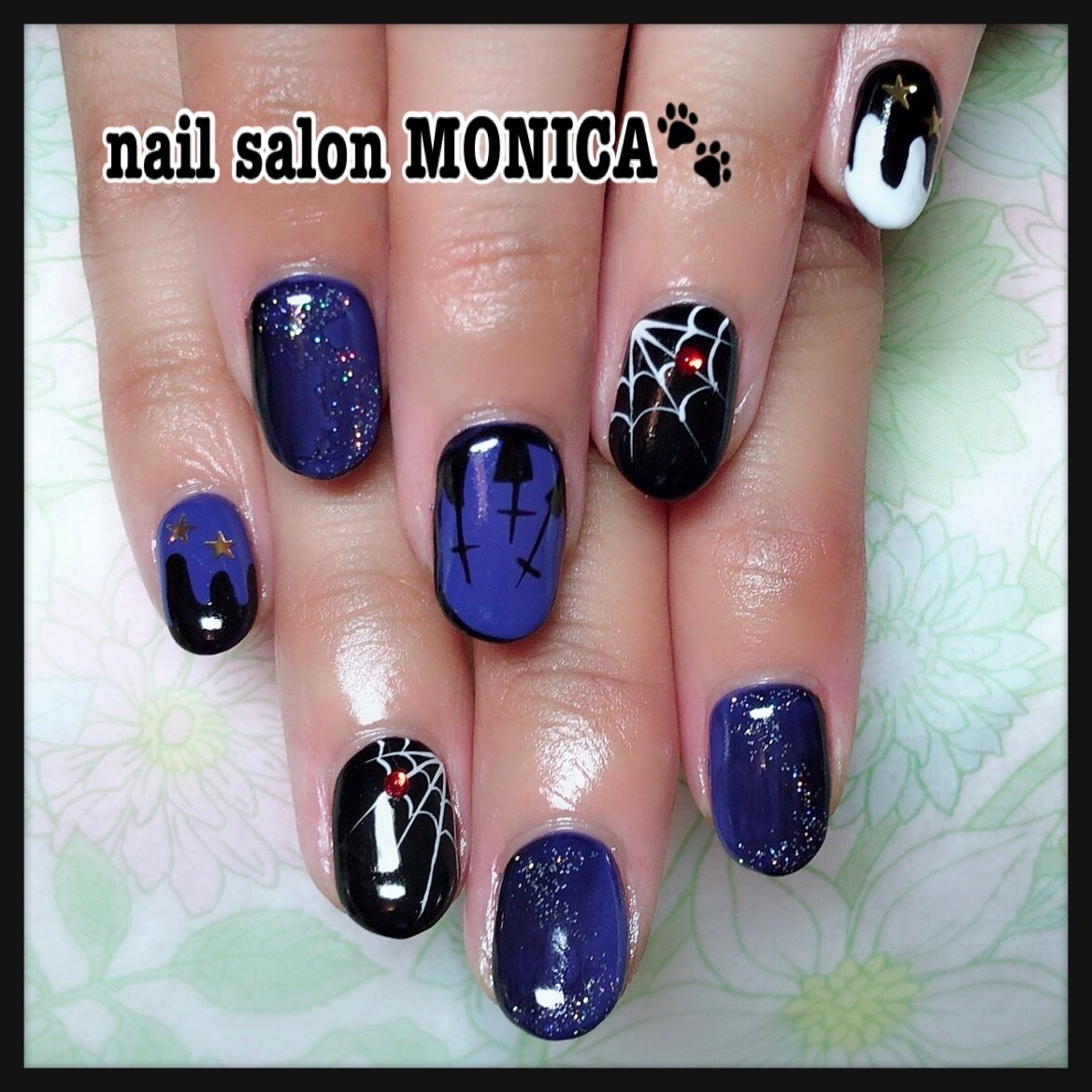 秋 ハロウィン ハンド ミディアム ネイビー Nail Salon Monica のネイルデザイン No ネイルブック