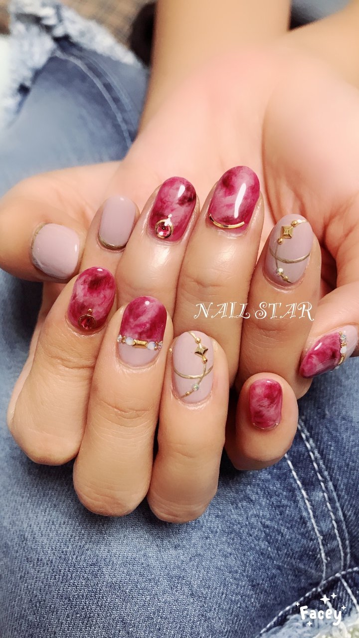 ハンド べっ甲 ショート ピンク ボルドー Nail Starのネイルデザイン No ネイルブック