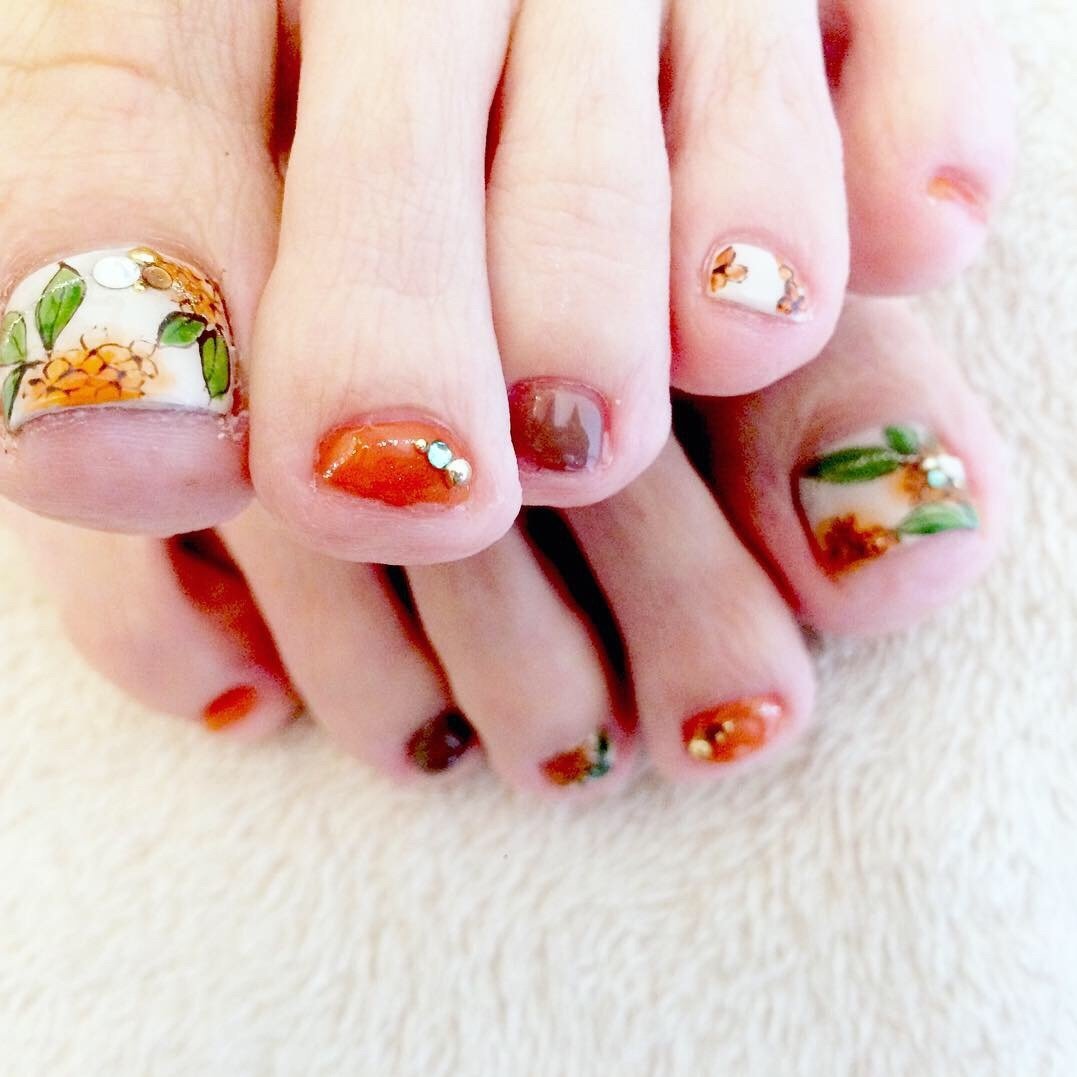 秋 ハロウィン フット ワンカラー ビジュー Nail Salon Paint 吉祥寺のネイルデザイン No ネイルブック