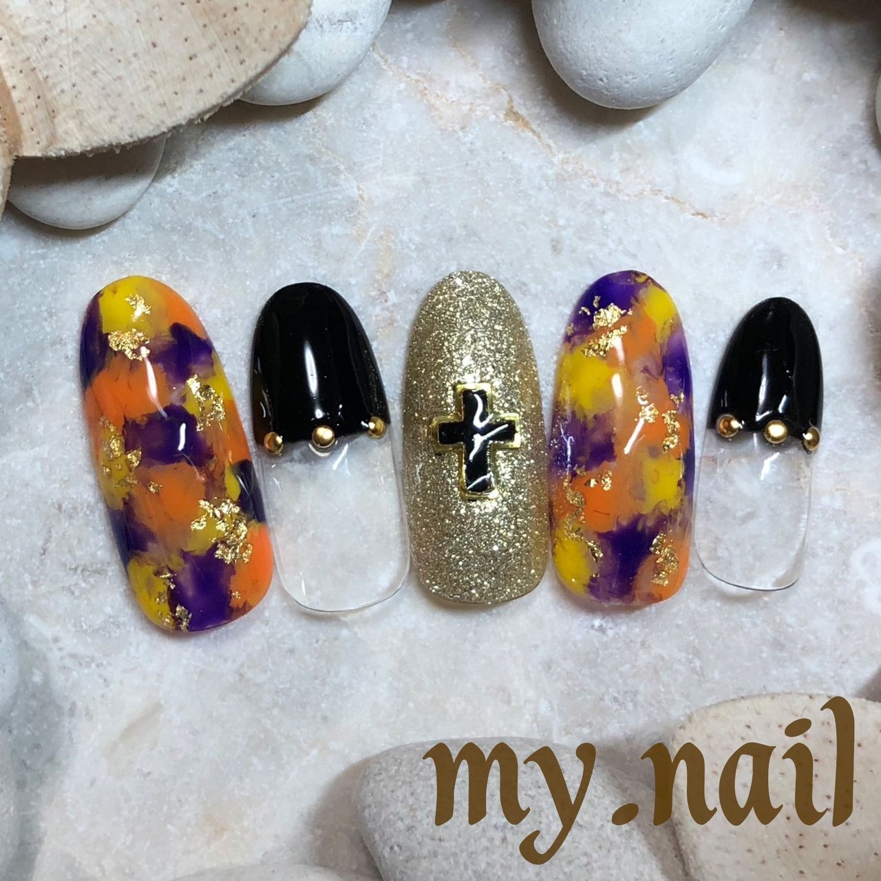 秋 ハロウィン パーティー ハンド 変形フレンチ Mynail Tachikawaのネイルデザイン No ネイルブック