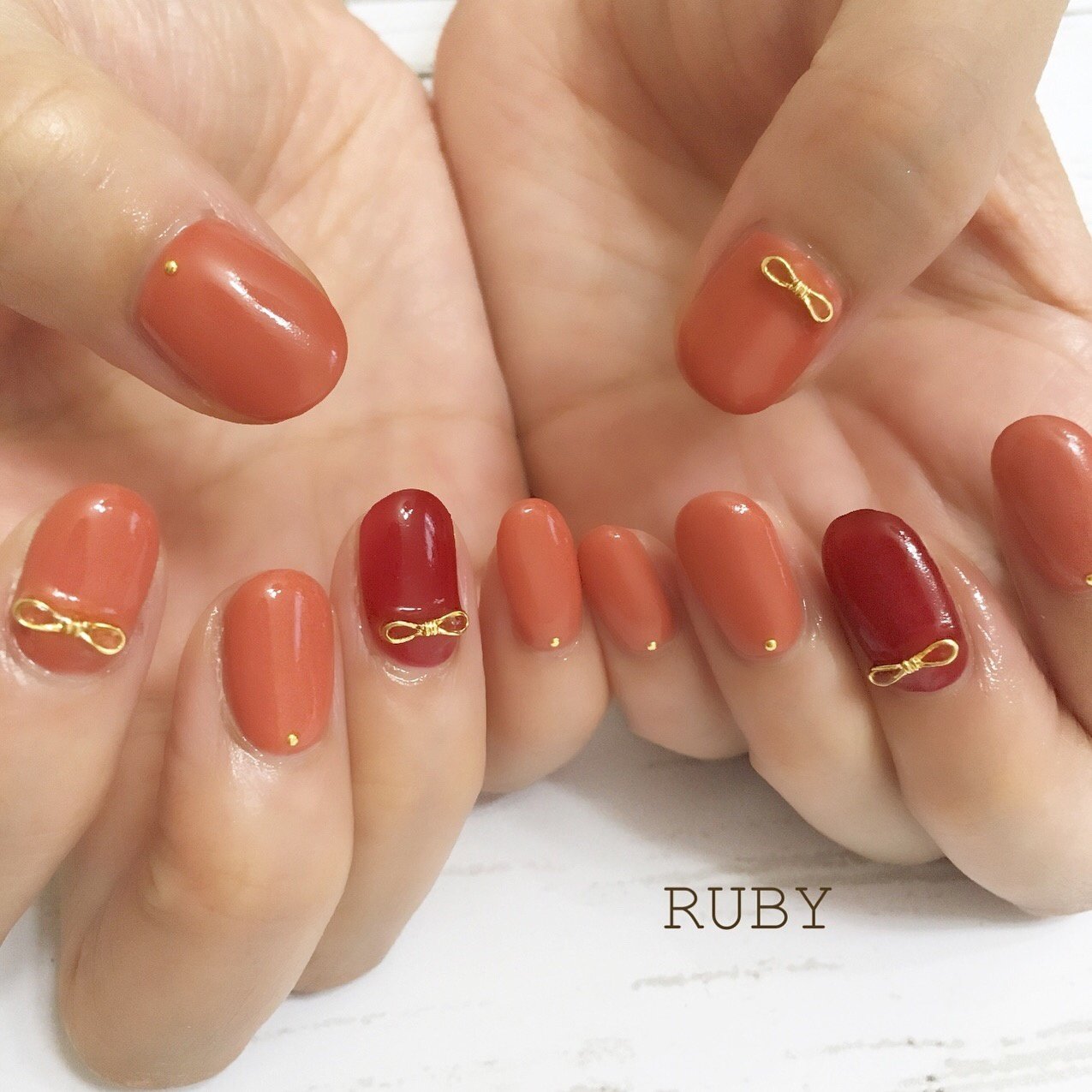 秋 ハンド シンプル ワンカラー リボン Ruby Nail07のネイルデザイン No ネイルブック