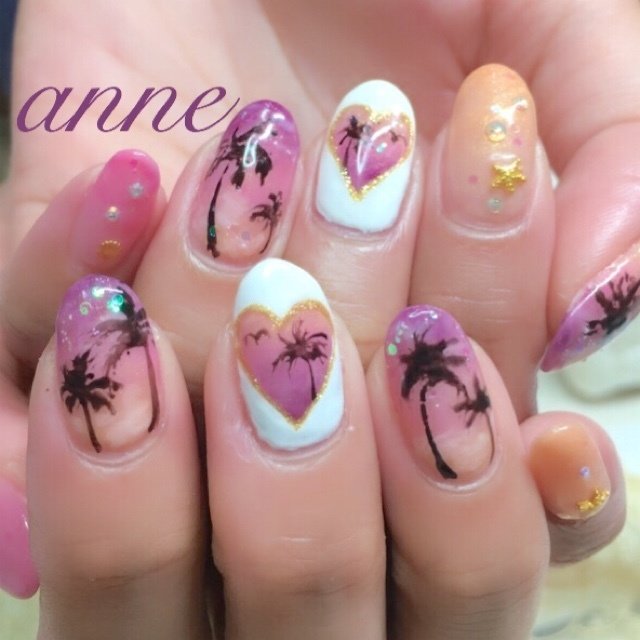 ハンド グラデーション ハート くりぬき トロピカル Nailsalon Anne のネイルデザイン No ネイルブック