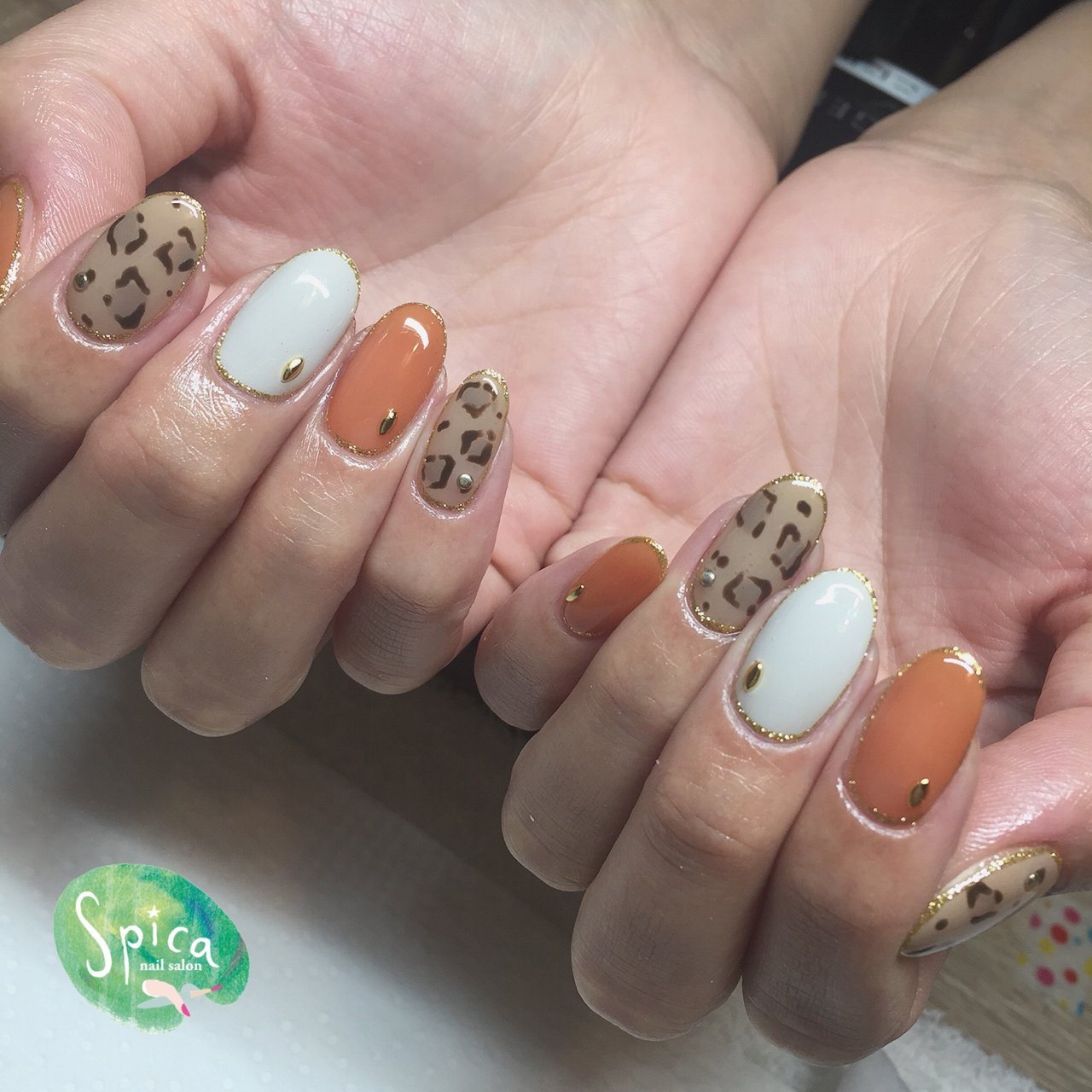 秋 ハンド アニマル柄 レオパード ミディアム Nailsalon Spicaの