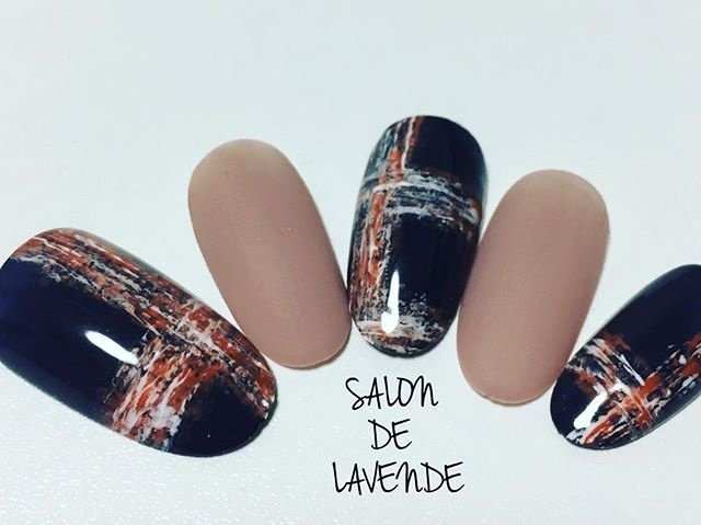 秋 冬 ベージュ オレンジ ネイビー みゅうのネイルデザイン No ネイルブック