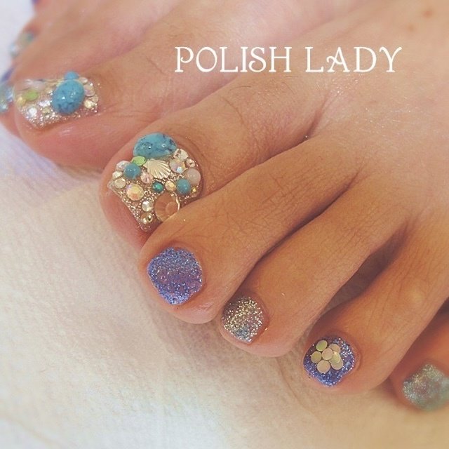 夏 海 リゾート フット ラメ Polishlady ポリッシュレディのネイルデザイン No ネイルブック