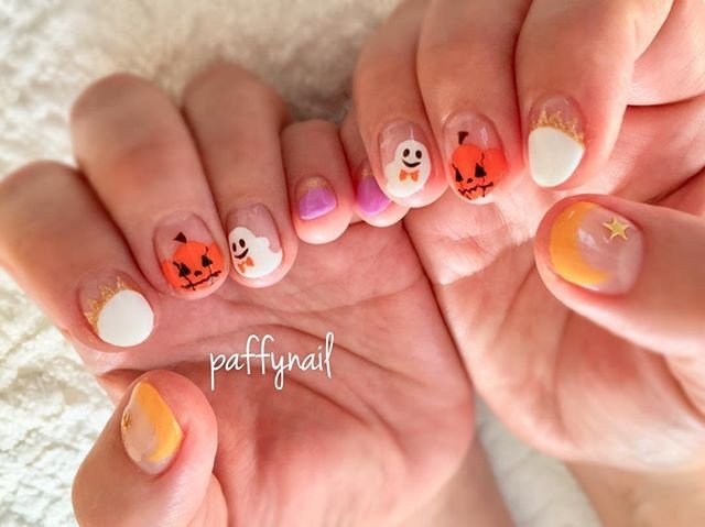 秋 ハロウィン ハンド 変形フレンチ ショート Paffynailのネイルデザイン No ネイルブック