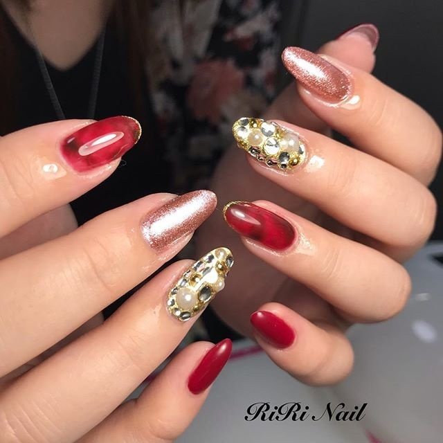 ハンド ラメ べっ甲 レッド ゴールド Riri Nailのネイルデザイン No ネイルブック