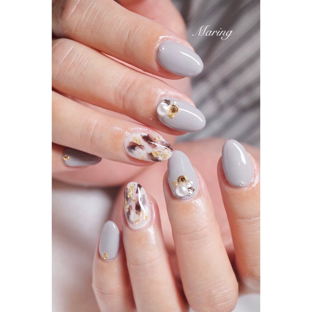 秋 オフィス ハンド ビジュー ワンカラー Nailsalon Maring マリング のネイルデザイン No ネイルブック