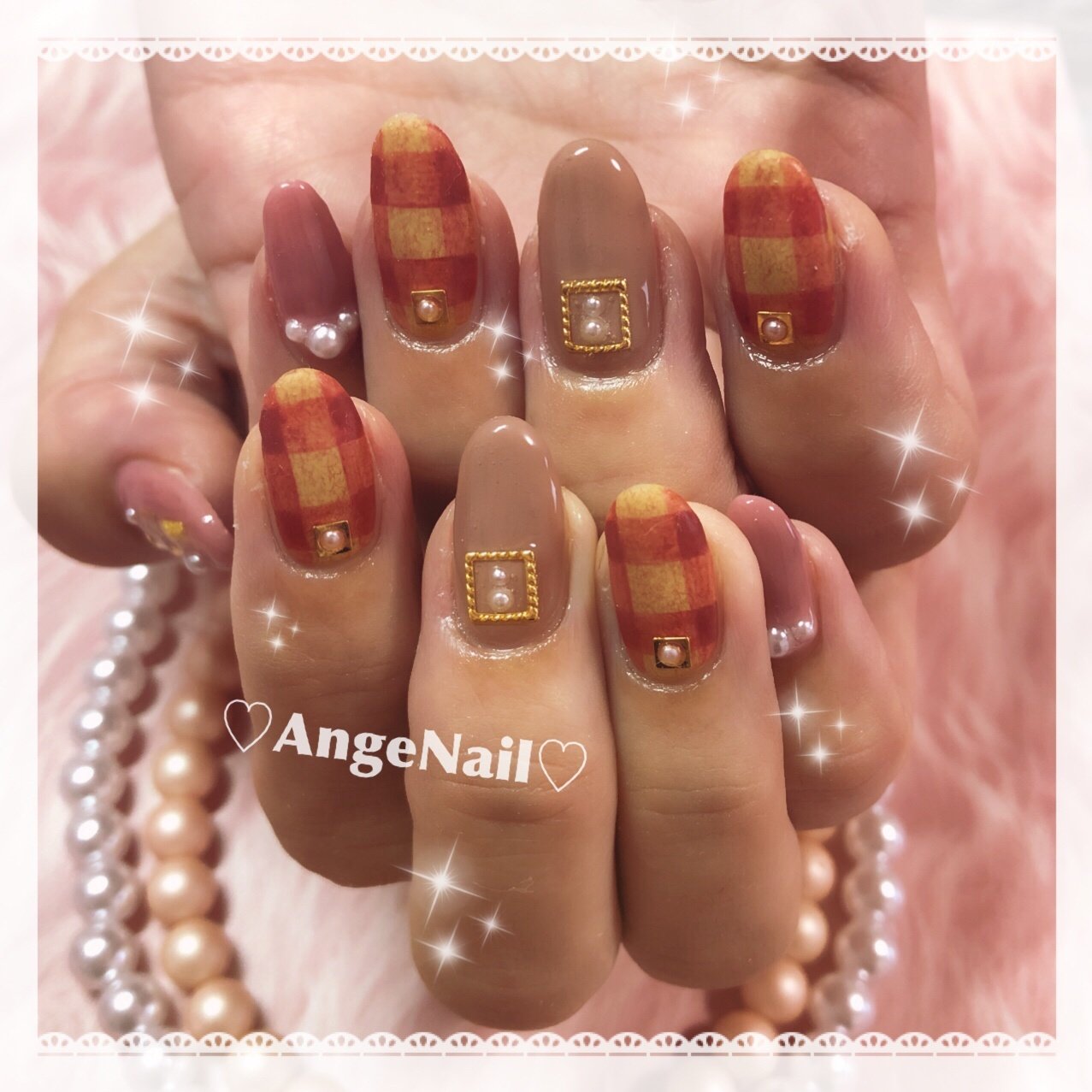 秋 冬 ハンド チェック ベージュ Angenailのネイルデザイン No ネイルブック