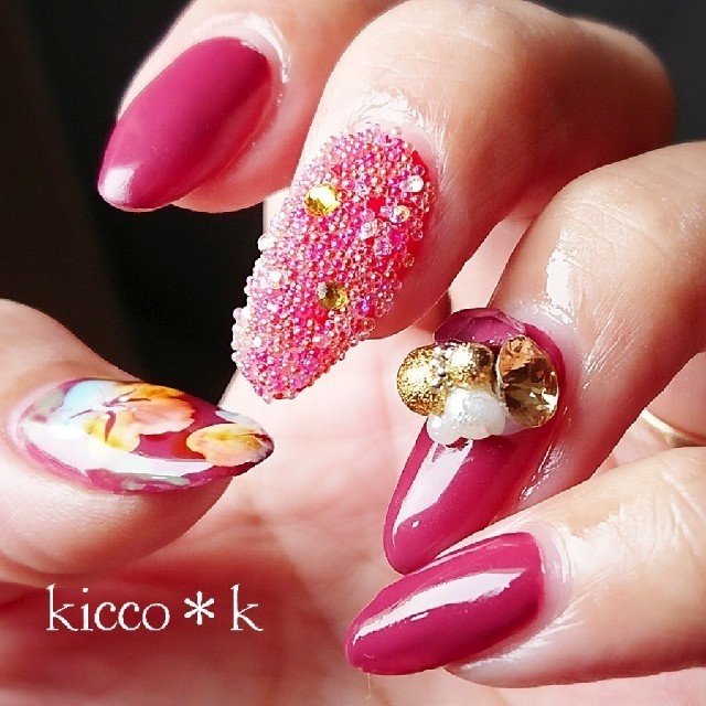 秋 冬 ハンド ワンカラー ビジュー Kicco K Nailのネイルデザイン No ネイルブック