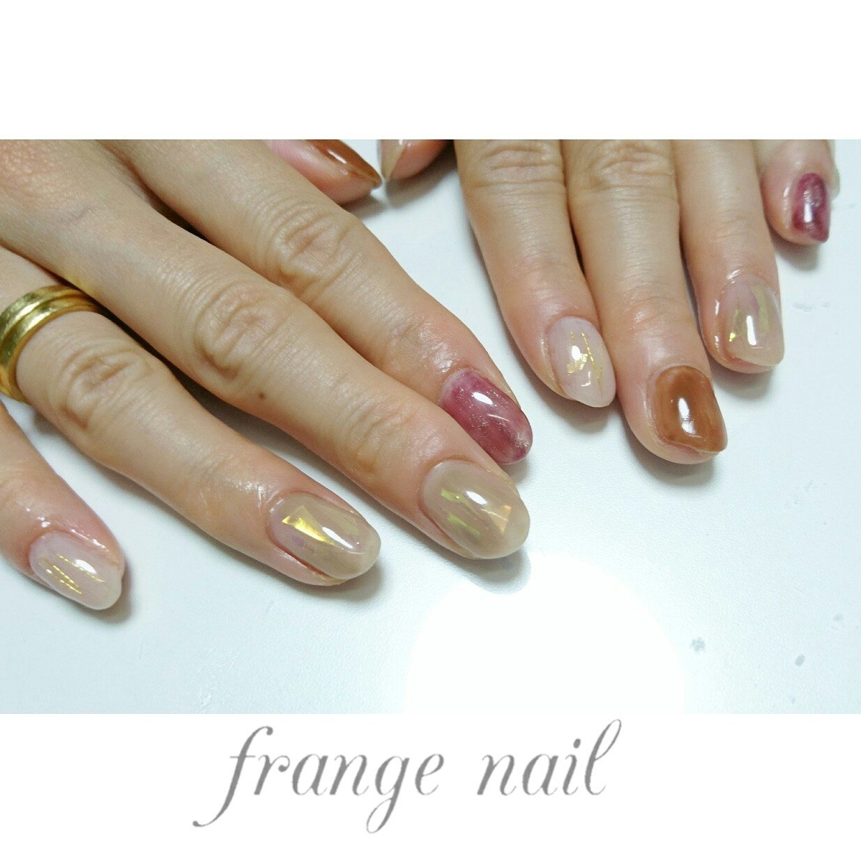 ハンド ニュアンス ベージュ レッド ブラウン Frange Nailのネイルデザイン No ネイルブック