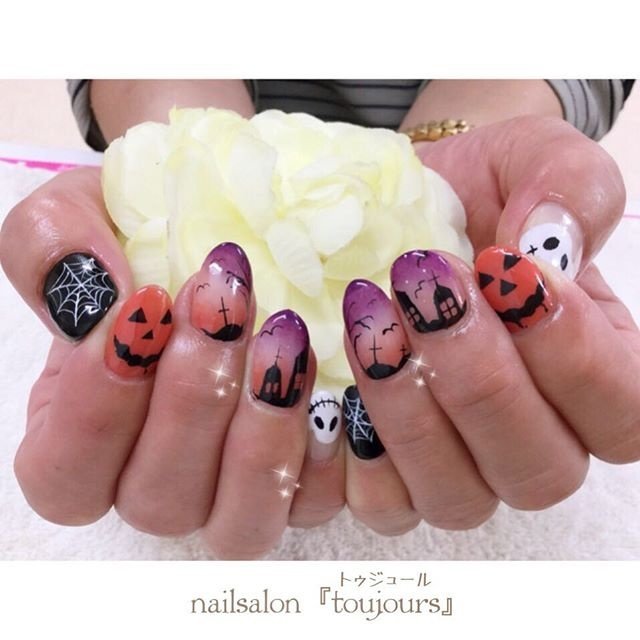 秋 ハロウィン ハンド グラデーション ワンカラー 京都市右京区太秦ネイルサロン Toujours ﾄｩｼﾞｭｰﾙ のネイル デザイン No ネイルブック