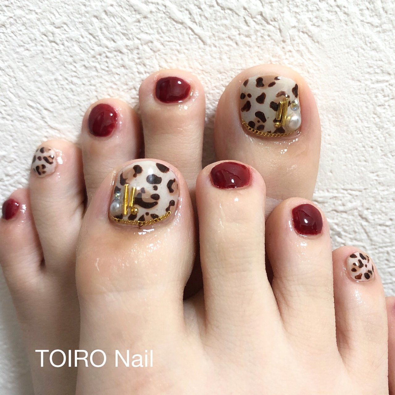 秋 フット ワンカラー アニマル柄 レオパード Toiro Nailのネイル