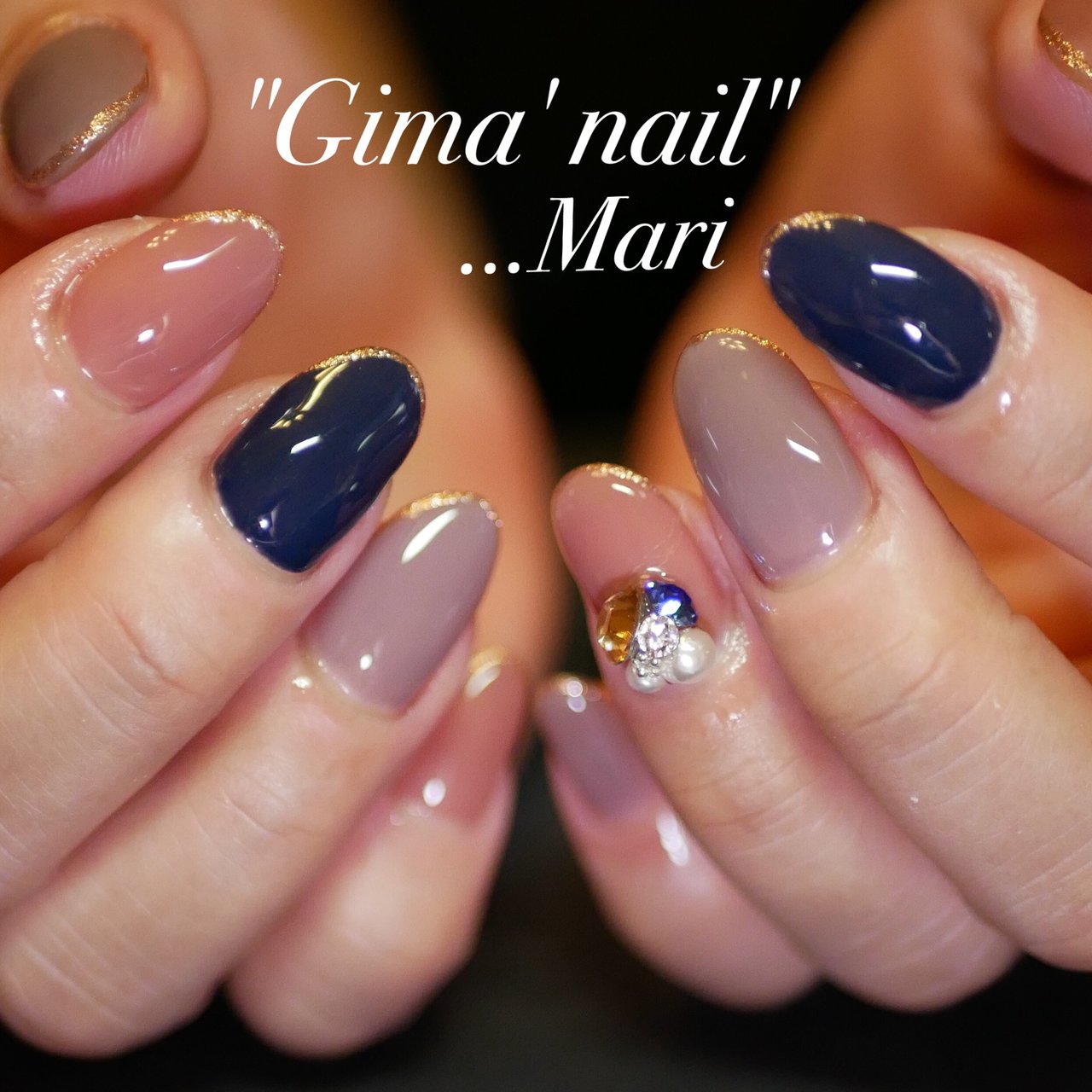 ハンド シンプル ワンカラー ベージュ ネイビー Gima Nailのネイルデザイン No ネイルブック