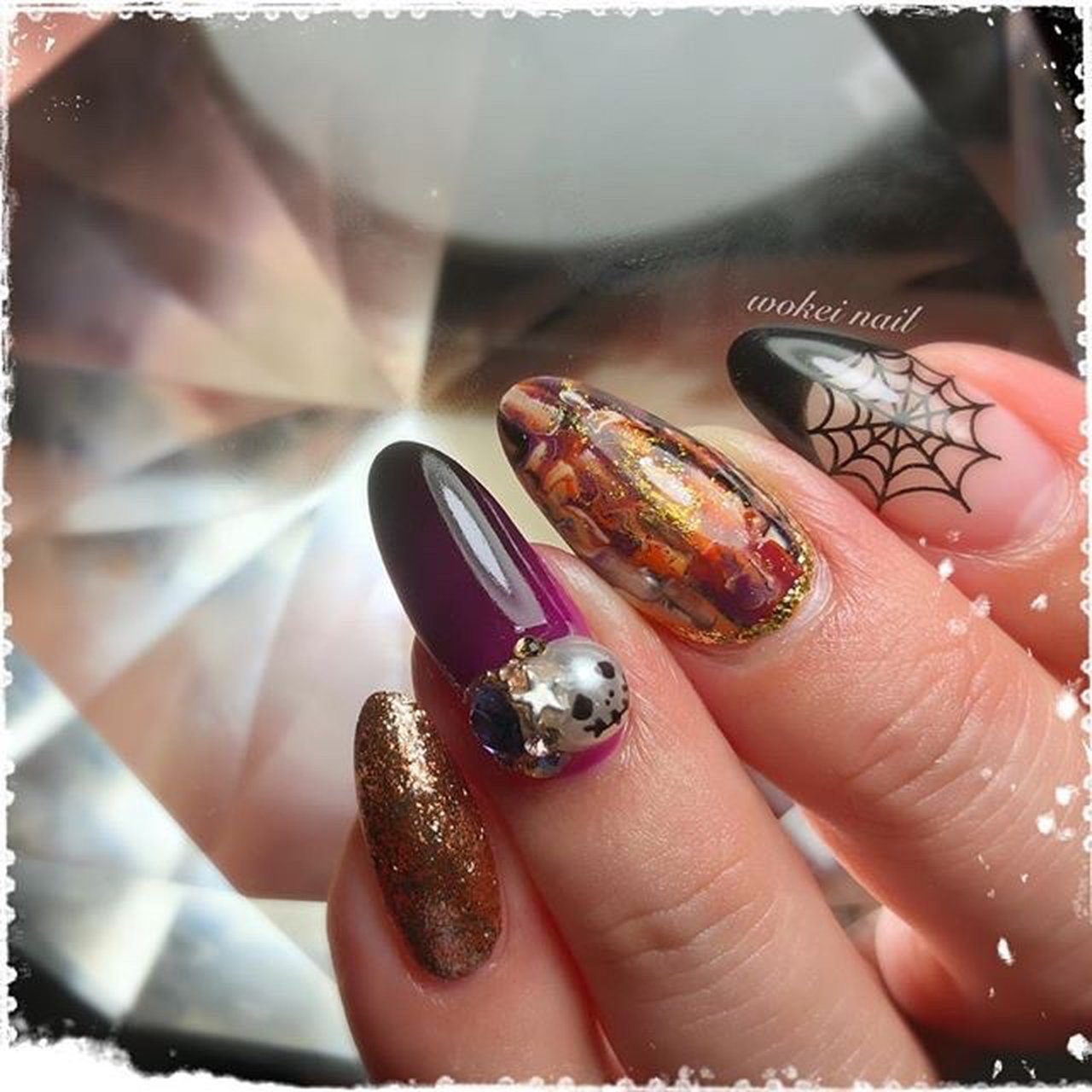 ハロウィン ハンド ロング オレンジ パープル Wokei Nailのネイルデザイン No ネイルブック