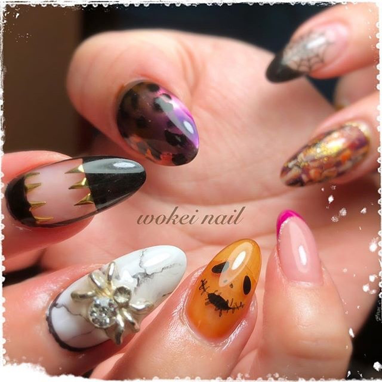 ハロウィン ハンド ロング オレンジ パープル Wokei Nailのネイルデザイン No ネイルブック