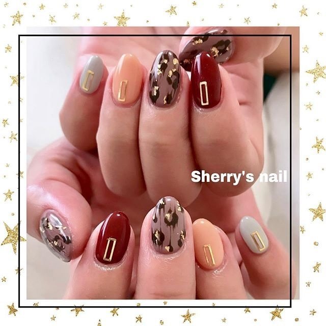 ハンド レオパード ベージュ ボルドー グレー Zumechanのネイルデザイン No ネイルブック