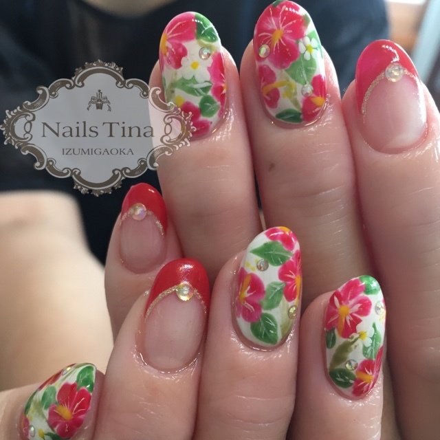 夏 海 リゾート ハンド フラワー Nails Tinaのネイルデザイン No