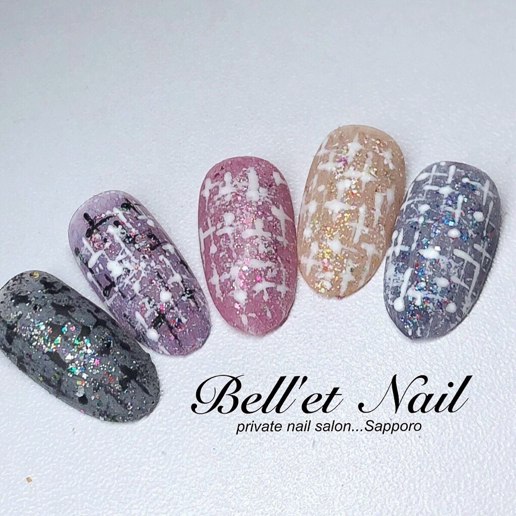 冬 ワンカラー チェック ツイード ベージュ Bell Et Nail ネイリスト佐藤綾子のネイルデザイン No 3639432 ネイルブック