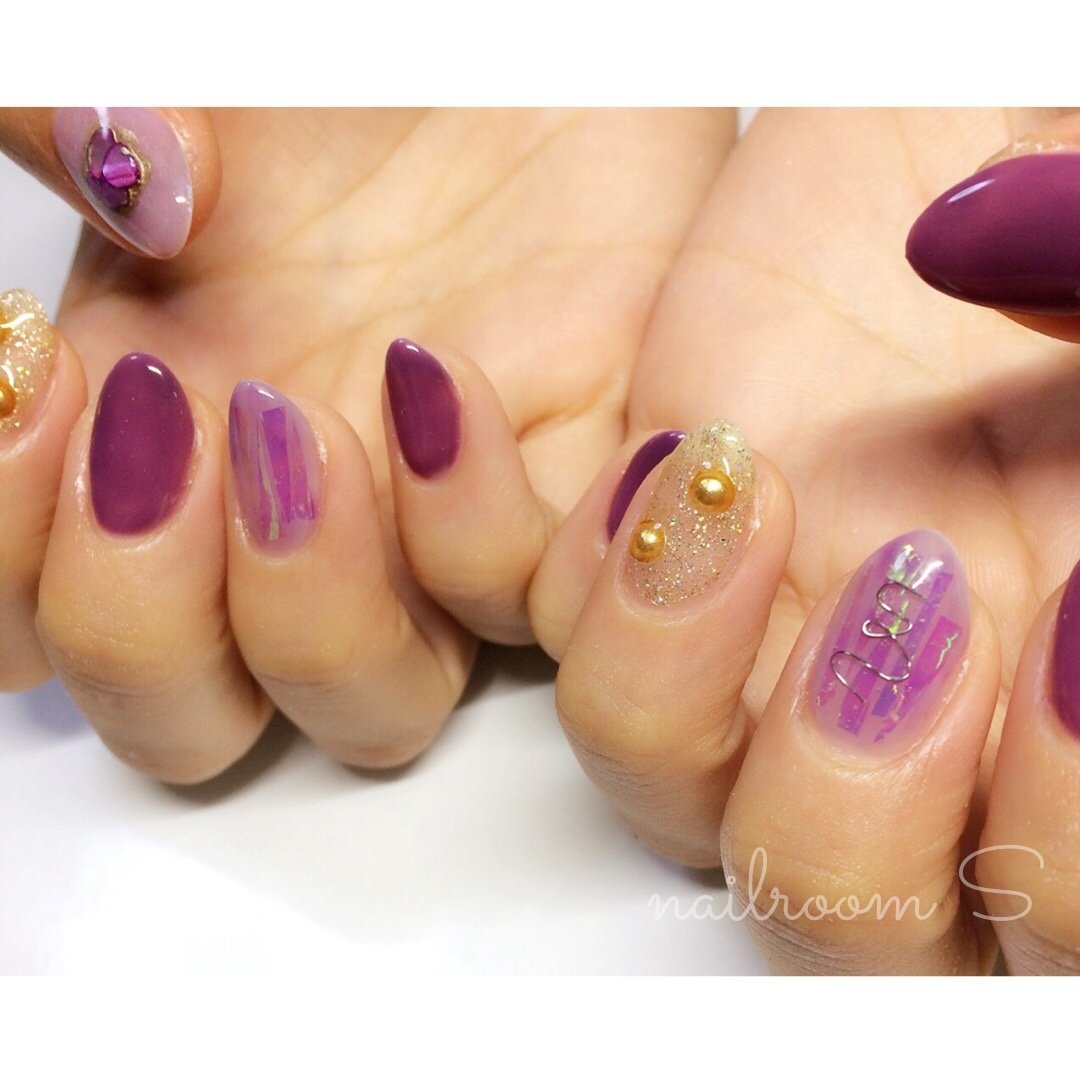 秋 ハンド パープル ゴールド Nailroom Sのネイルデザイン No ネイルブック