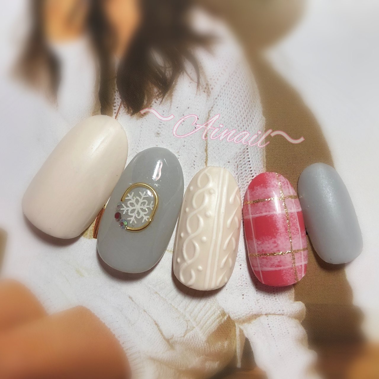 秋 冬 ハンド チェック ニット Ainail のネイルデザイン No ネイルブック