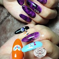 ハロウィン オレンジ 水色のネイルデザイン ネイルブック