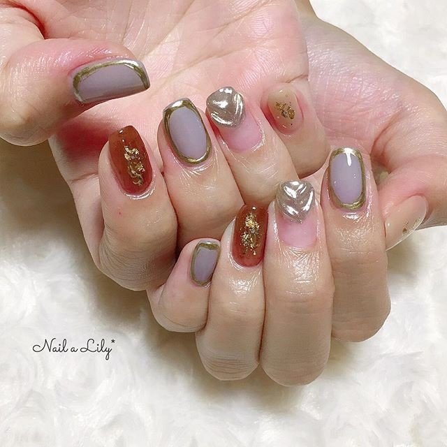 秋 冬 ニュアンス ミラー ブラウン Nailalily ネイルアリリー Akiのネイルデザイン No ネイルブック