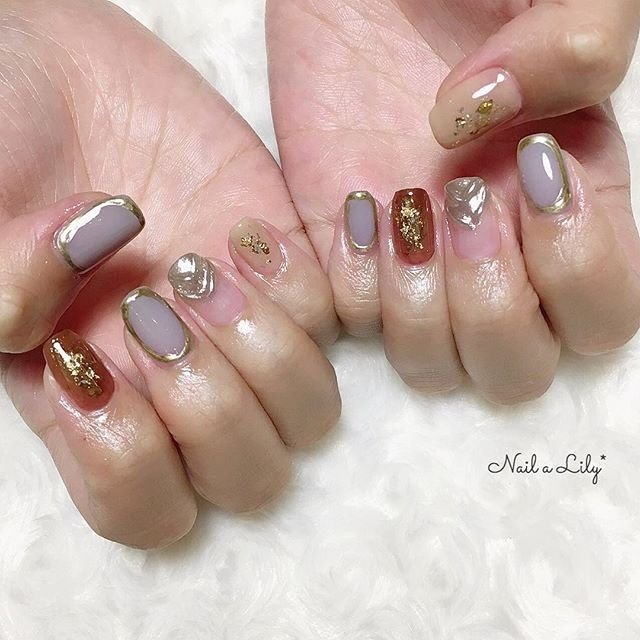 秋 冬 ニュアンス ミラー ブラウン Nailalily ネイルアリリー Akiのネイルデザイン No ネイルブック