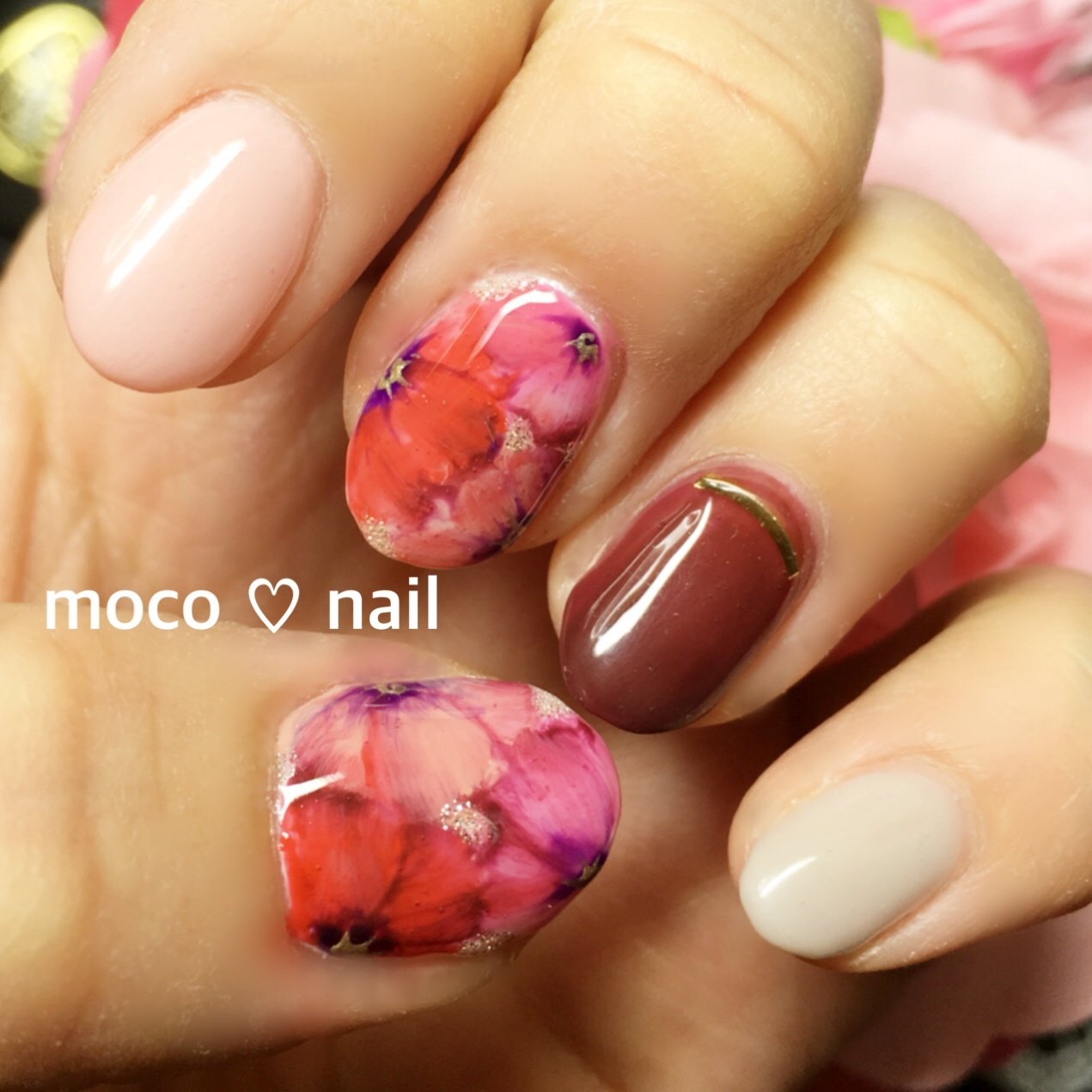 秋 冬 オールシーズン ハンド フラワー Moco Nailのネイルデザイン No ネイルブック