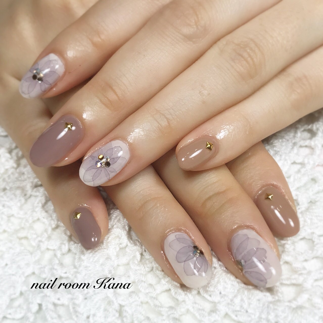 秋 冬 ワンカラー フラワー たらしこみ Nail Room Kanaのネイル