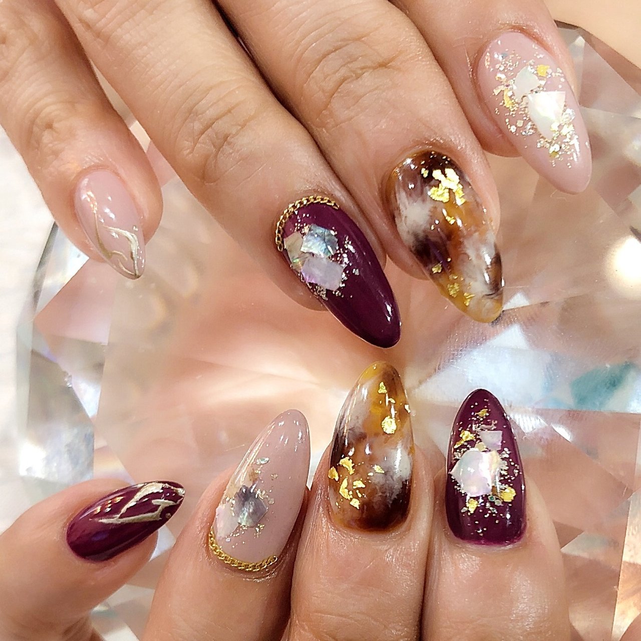 秋 ハンド べっ甲 ピンク パープル Nailsalon Mintのネイルデザイン No ネイルブック