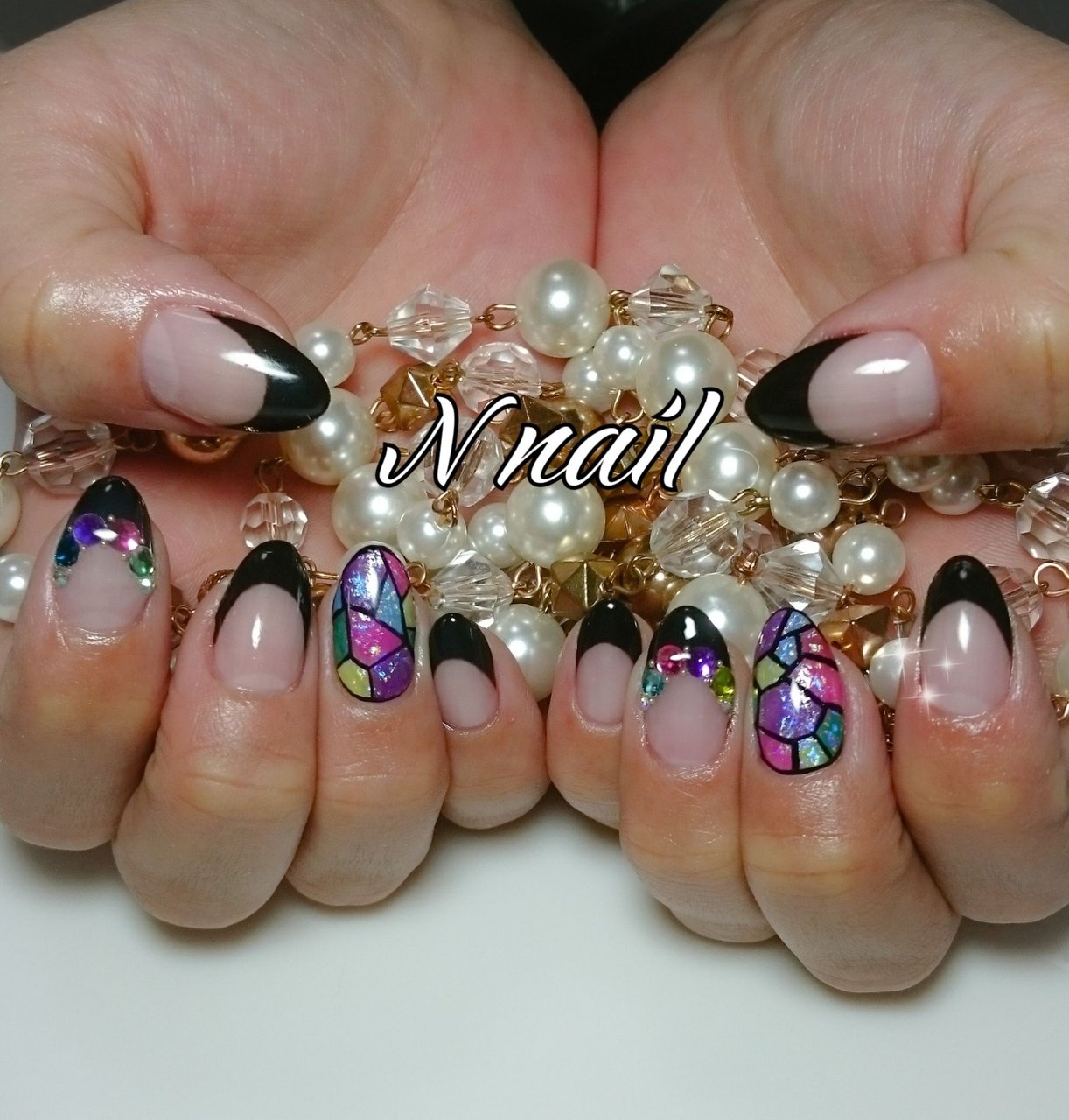 冬 ハンド フレンチ ステンドグラス ミディアム N Nailのネイルデザイン No ネイルブック