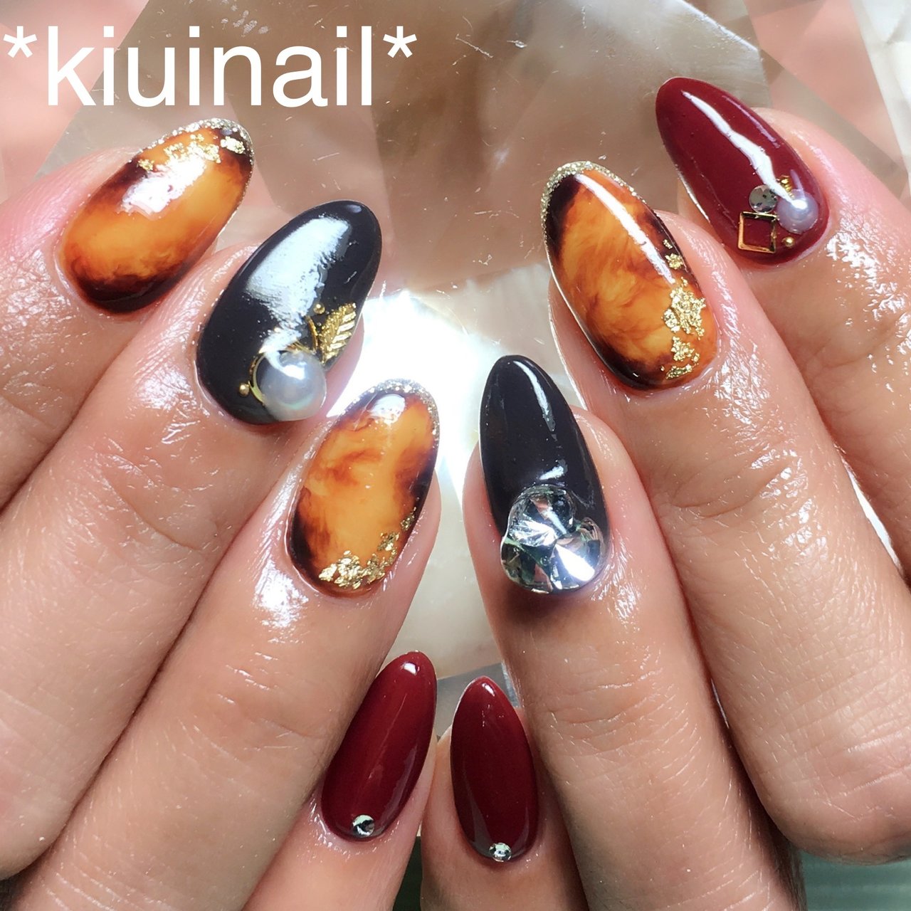 秋 ハンド べっ甲 ロング ボルドー Kiuinailのネイルデザイン No ネイルブック