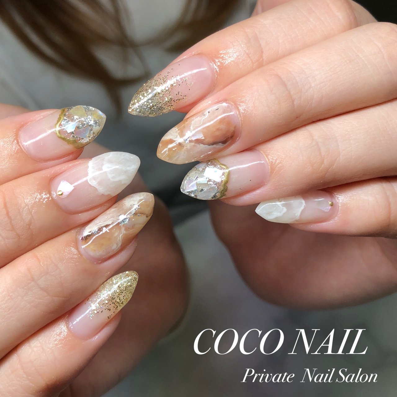 ハンド ミディアム ホワイト クリア ブラウン Coco Nailのネイルデザイン No ネイルブック