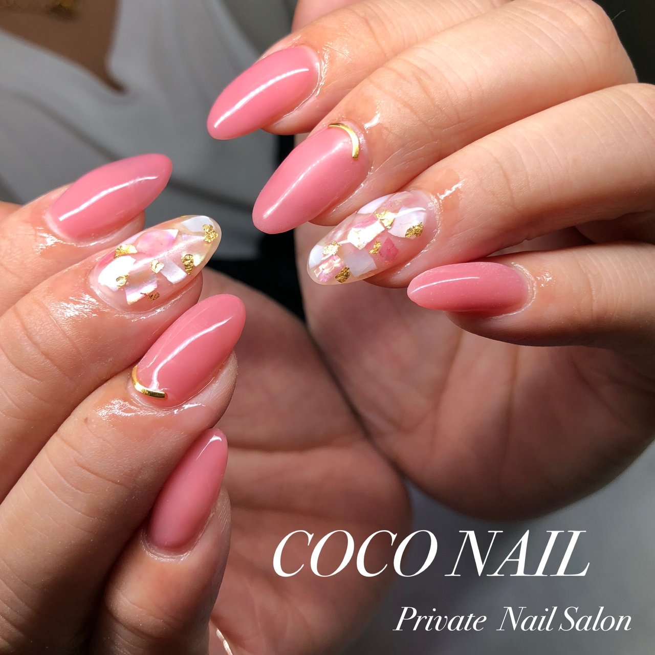 ハンド ワンカラー シェル ミディアム ピンク Coco Nailのネイルデザイン No ネイルブック