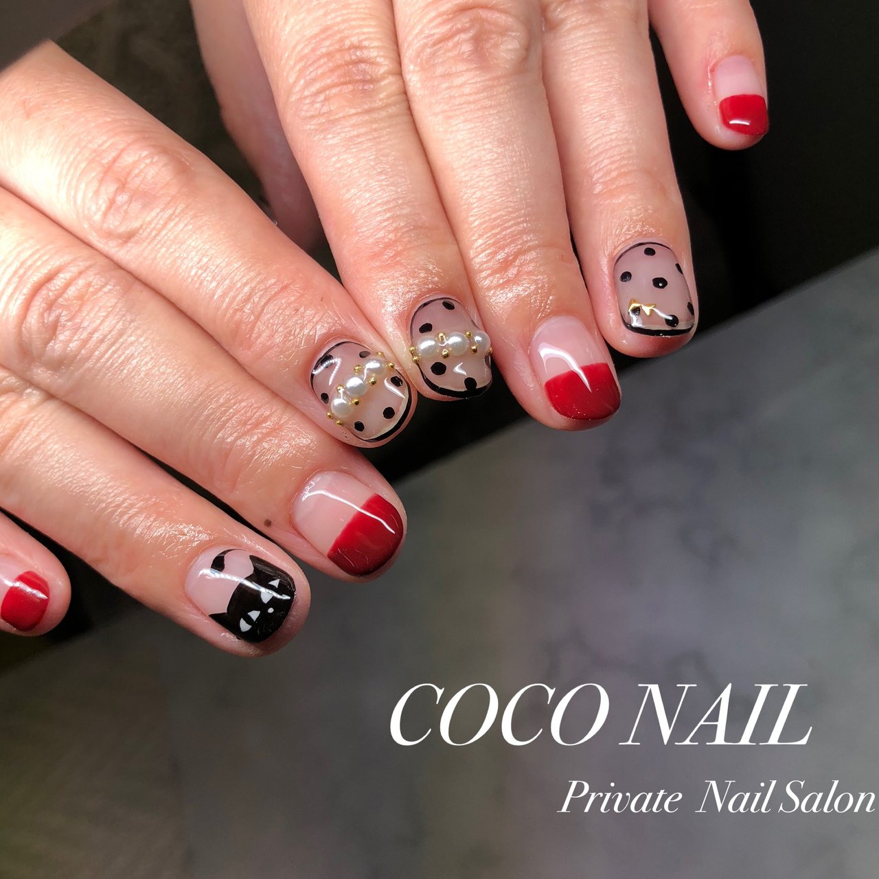 ハンド フレンチ シースルー ドット ショート Coco Nailのネイルデザイン No ネイルブック