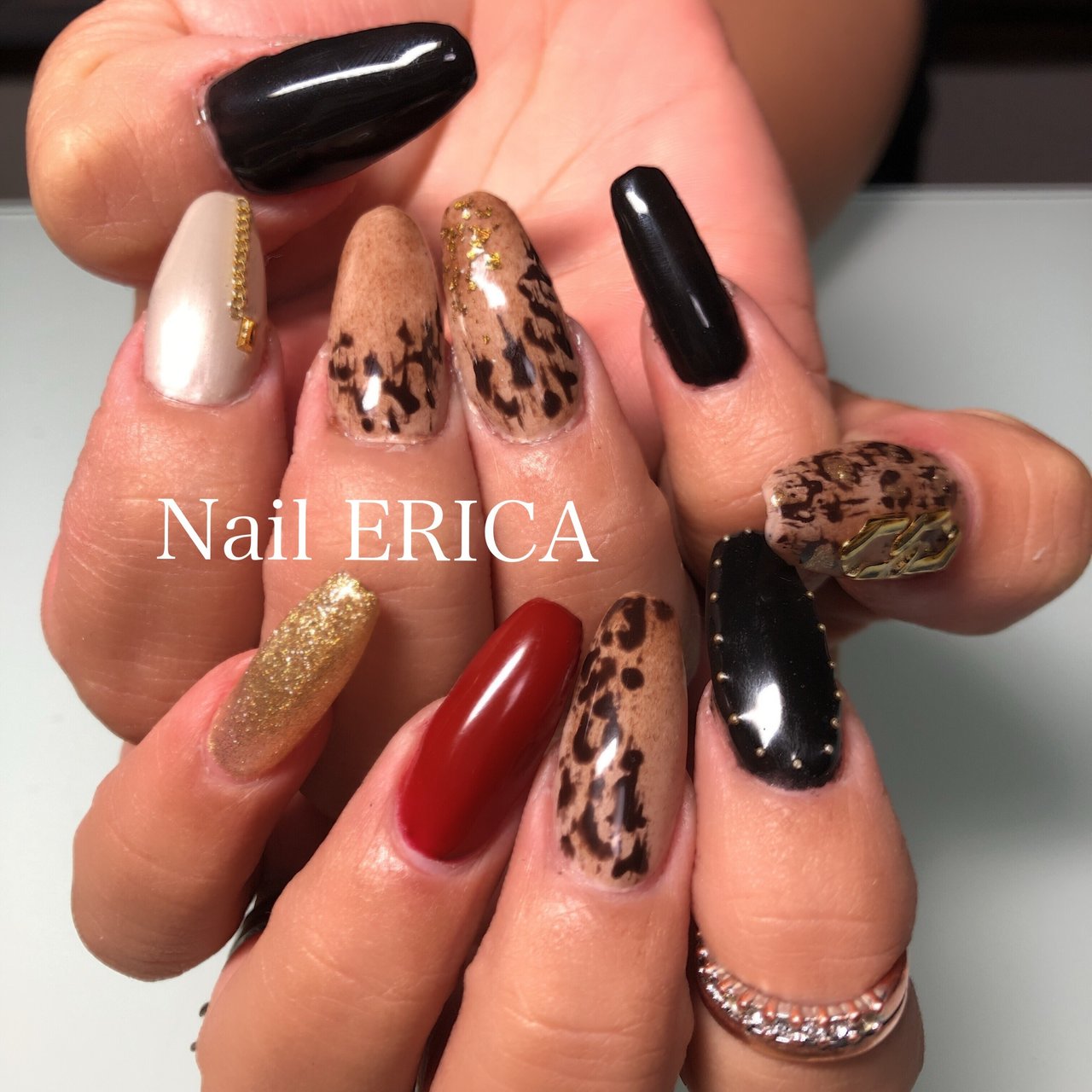 秋 ハンド アニマル柄 ロング ブラウン Nail Erica のネイルデザイン No ネイルブック