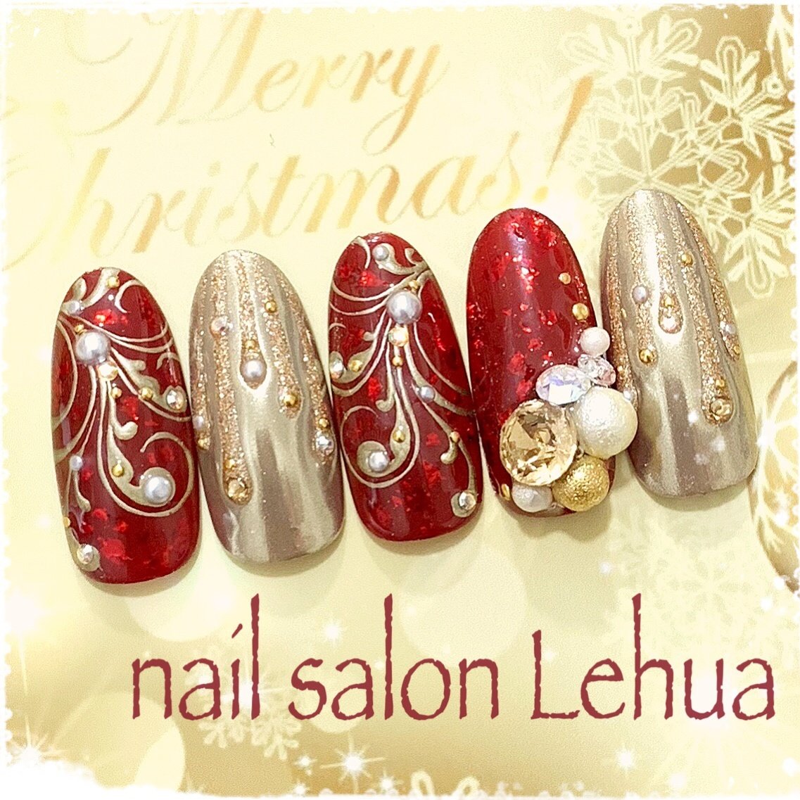 冬 クリスマス レッド ボルドー ゴールド Lehua レフア 大木萌子のネイルデザイン No ネイルブック