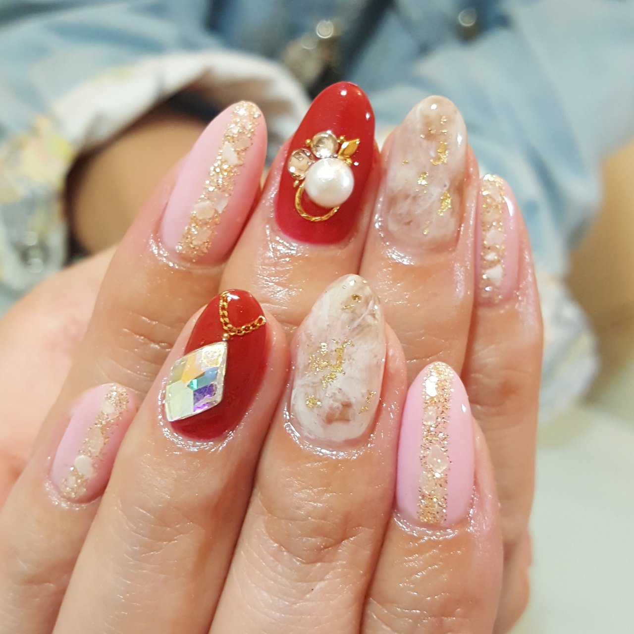 ハンド ビジュー ワンカラー 大理石 ミディアム Lilasnail Ayaのネイルデザイン No ネイルブック