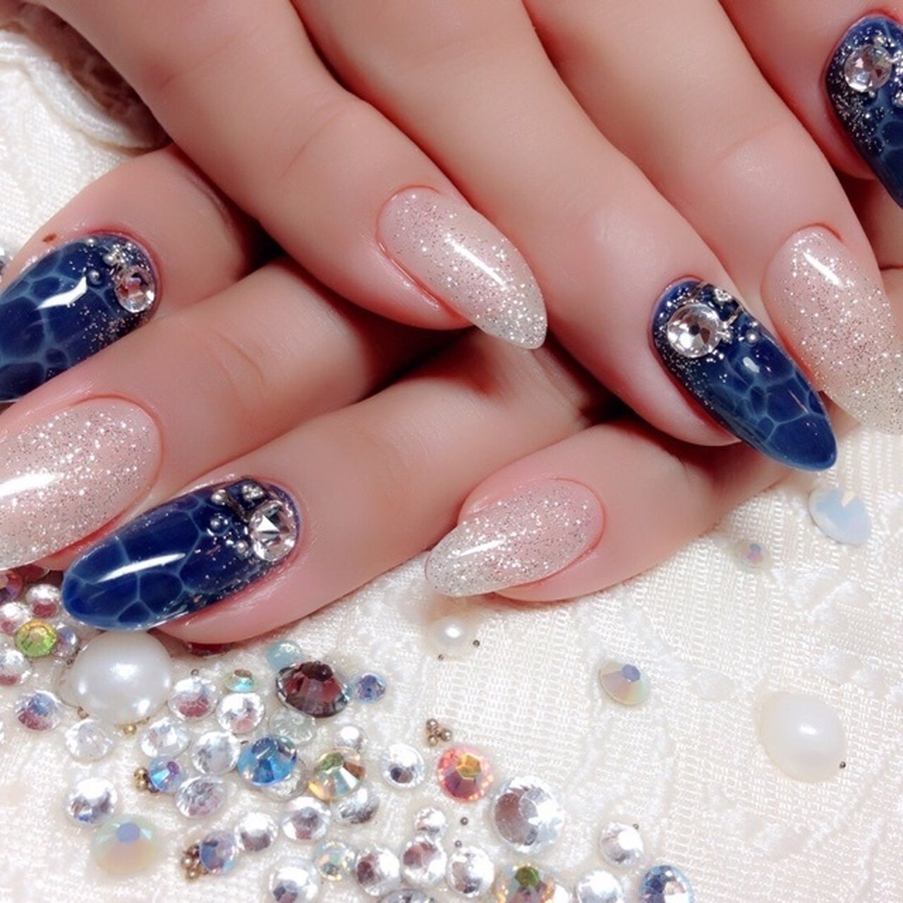 夏 ハンド ネイビー シルバー ジェルネイル Yumi1025のネイルデザイン No ネイルブック