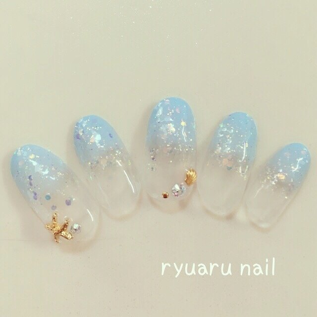 夏 海 グラデーション マリン ブルー Ryuaru Nailのネイルデザイン No ネイルブック