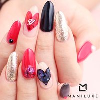 ハート 赤黒のネイルデザイン ネイルブック