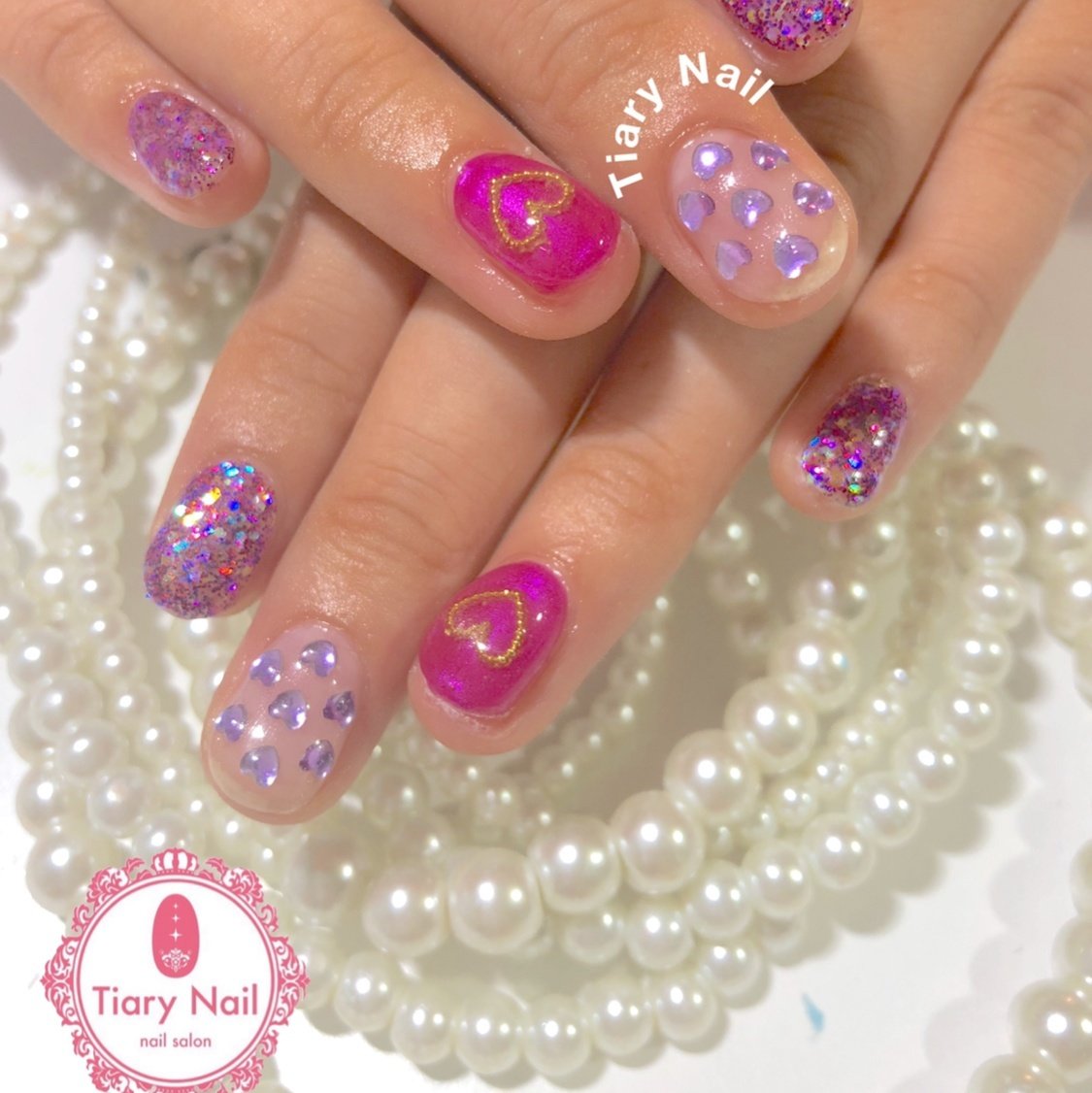 ハンド ハート ショート ピンク パープル ティアリーネイル桜木町のネイルデザイン No ネイルブック