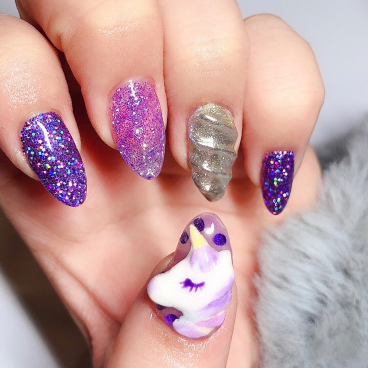 オールシーズン/ハンド/3D/ユニコーン/ホワイト - nami neroのネイル