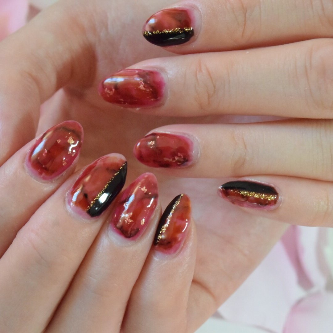 秋 ハンド べっ甲 ショート レッド Nails Kazuのネイルデザイン No ネイルブック